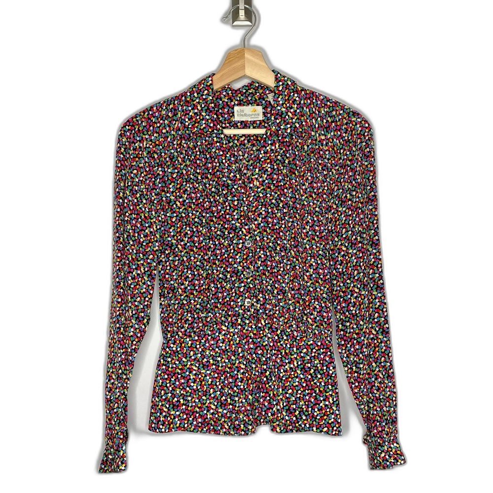 Vintage Liz Claiborne Geometric Pattern Peplum Button Up Blouse
